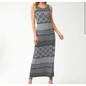 TOMMY BAHAMA Womens BLACK & WHITE TROPICAL GEOMETRIC MAXI DRESS SZ L  Knit